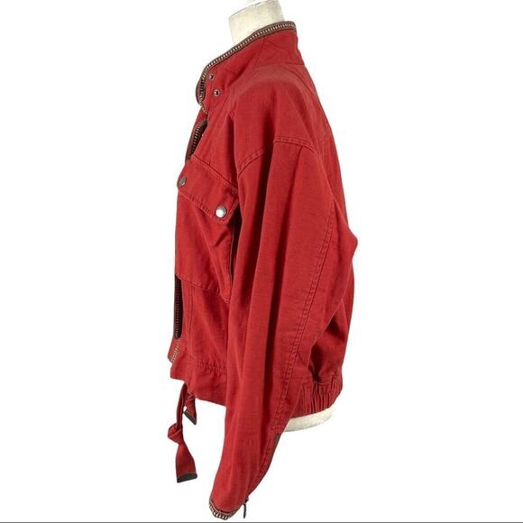 Free People Flight Line Oversized Military Red Bomber Jacket Size XS Embroidered - Picture 11 of 16